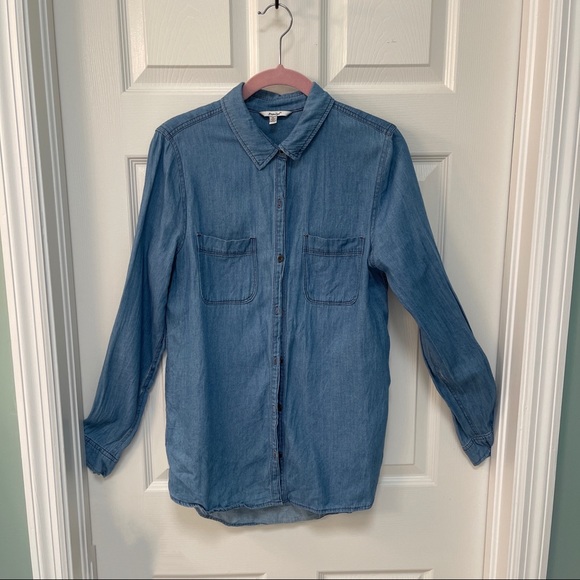Papaya 100% Cotton Blue Denim Chambray Ladies Long Sleeve Shirt size M - Picture 8 of 12